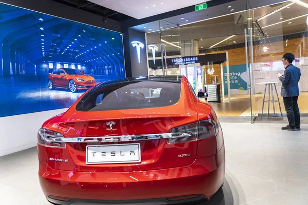 Blick Auf Ein Tesla Geschäft Shanghai China Oktober 2018 — Stockfoto