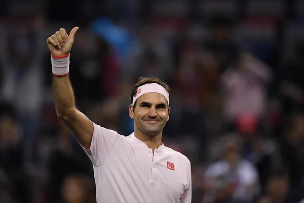 Roger Federer Schweiz Firar Efter Att Besegrat Daniil Medvedev Ryssland — Stockfoto