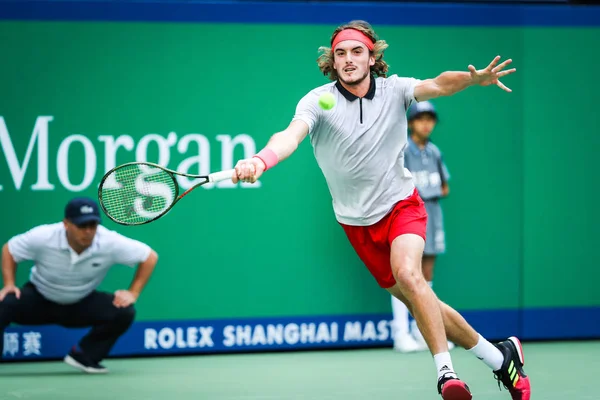 Stefanos Tsitsipas Grecia Devuelve Una Oportunidad Gael Monfils Francia Primer — Foto de Stock