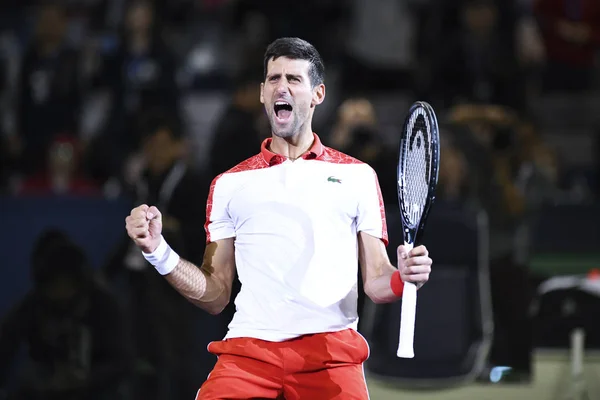 Novak Djokovic Serbia Reacts Celebrate Defeating Borna Coric Croatia Men — Stock Photo, Image