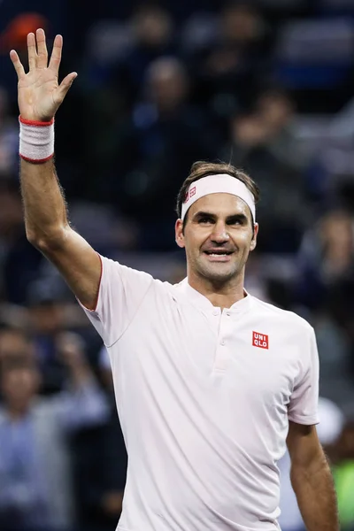 Roger Federer Schweiz Firar Efter Att Besegrat Daniil Medvedev Ryssland — Stockfoto