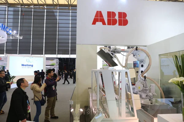 Vista Estande Empresa Suíça Abb Durante Uma Exposição Xangai China — Fotografia de Stock