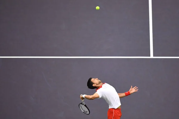 Novak Djokovic Sérvia Serve Contra Borna Coric Croácia Partida Final — Fotografia de Stock