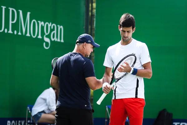 Serbian Tennis Star Novak Djokovic Takes Part Training Session German — Stok fotoğraf