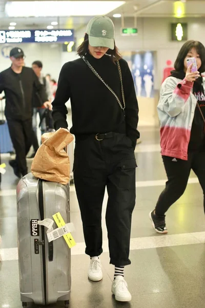 Chinees Model Liu Wen Arriveert Bij Beijing Capital International Airport — Stockfoto