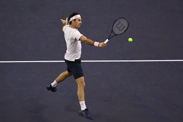 Roger Federer Suisse Sert Contre Roberto Bautista Agut Espagne Dans — Photo