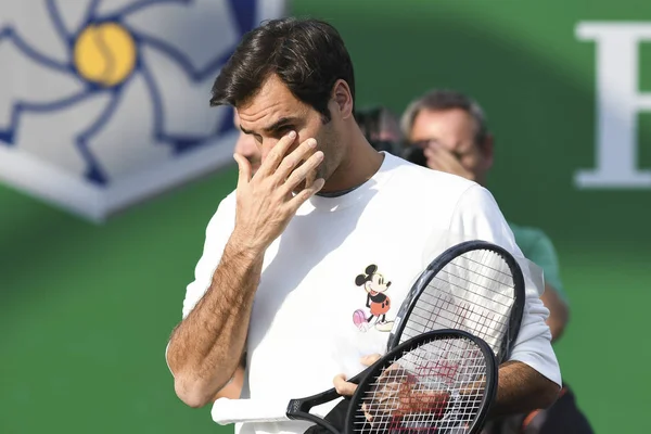 Schweiziska Tennis Stjärna Roger Federer Tar Del Ett Träningspass Inför — Stockfoto