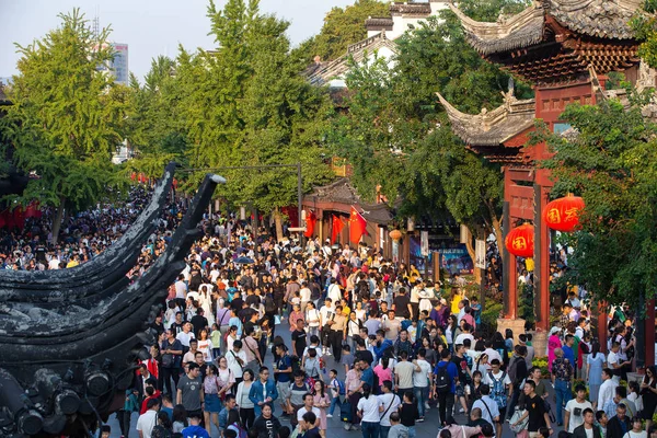 Sok Sok Kínai Turisták Látogasson Confucius Temple Resort Nanjing Város — Stock Fotó