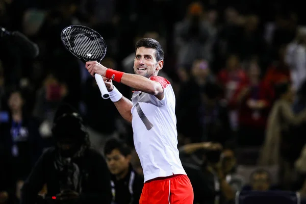 Novak Djokovic Aus Serbien Feiert Nach Dem Sieg Über Die — Stockfoto