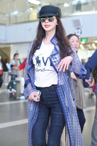 Mannequin Actrice Taïwanaise Lin Chi Ling Arrive Aéroport International Pékin — Photo