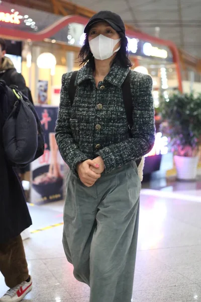 Chińska Aktorka Zhou Xun Dociera Beijing Capital International Airport Pekinie — Zdjęcie stockowe