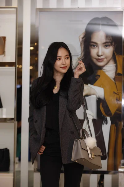 Південнокорейські Співачка Актриса Син Південнокорейських Дівчина Групи Apink Відвідує Рекламні — стокове фото