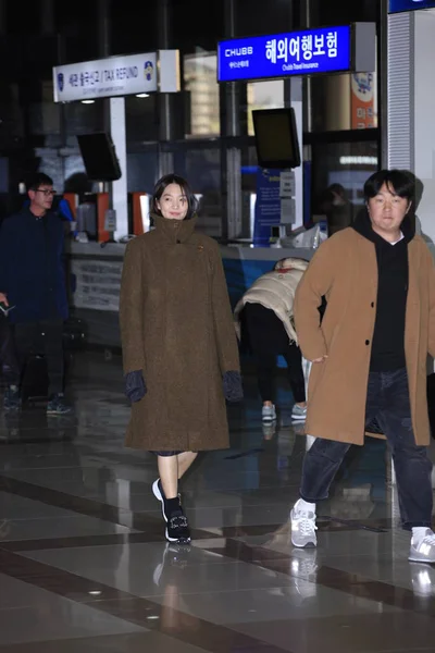 Sydkoreanska Modell Och Skådespelerska Shin Min Anländer Till Gimpo Internationella — Stockfoto