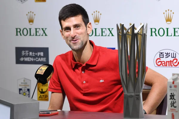 Novak Djokovic Serbie Assiste Une Conférence Presse Après Avoir Battu — Photo