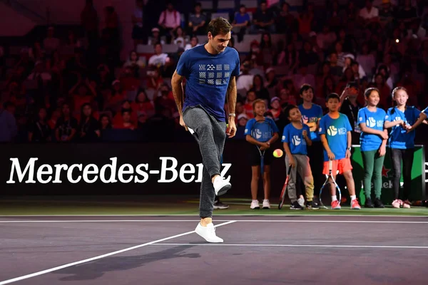 瑞士网球明星罗杰 费德勒出席2018年10月6日在中国上海举行的2018年劳力士上海大师赛十周年庆祝活动 — 图库照片