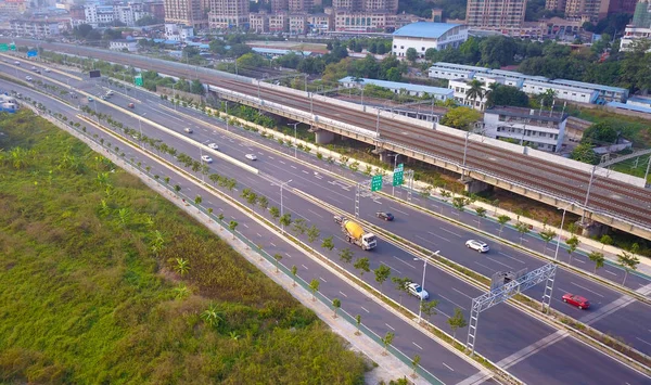 Vista Aérea Estrada Mais Elevada Guangxi Para Abrir Tráfego Cidade — Fotografia de Stock