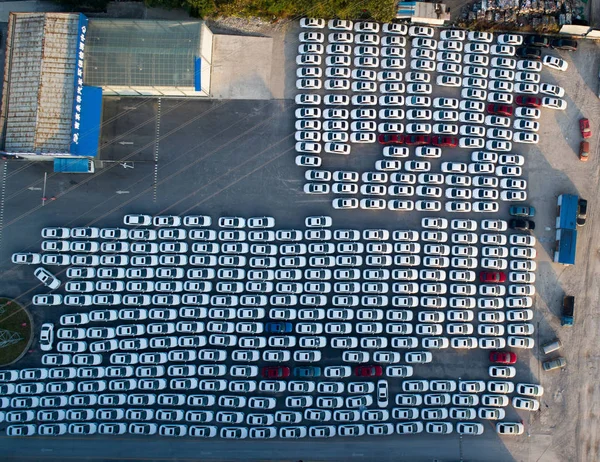 Deze Luchtfoto Zijn Verlaten Rit Meldplicht Voertuigen Weergegeven Een Tijdelijke — Stockfoto