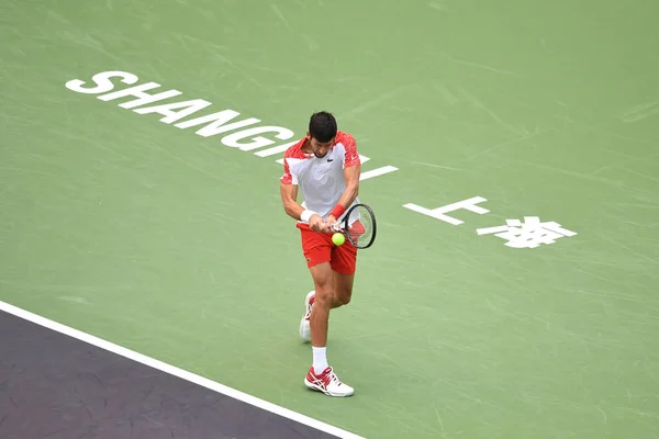 Novak Djokovic Sérvia Devolve Tiro Marco Cecchinato Itália Sua Terceira — Fotografia de Stock