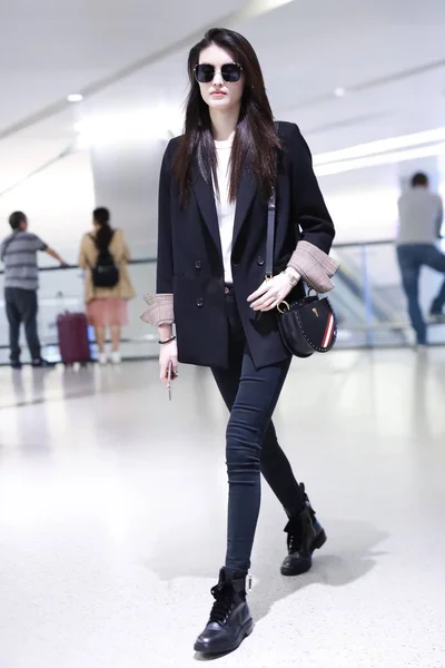 Das Chinesische Supermodel Sui Auf Einem Flughafen Shanghai China Oktober — Stockfoto