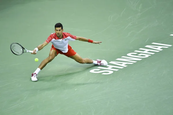 Novak Djokovic Sérvia Retorna Arremesso Contra Borna Coric Croácia Partida — Fotografia de Stock