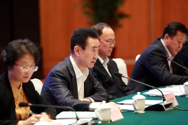 Wang Jianlin Ordförande Dalian Wanda Group Sköter Forumet Dalian Football — Stockfoto