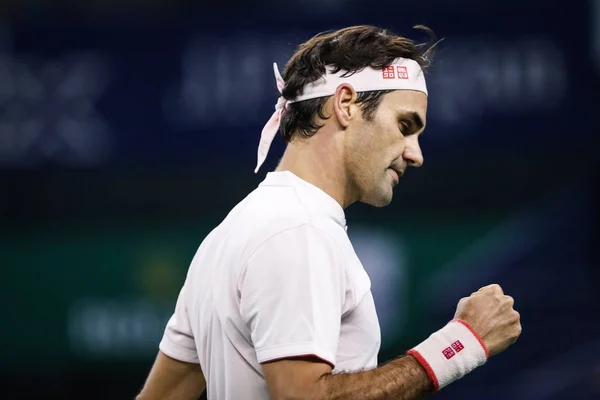 Roger Federer Suisse Célèbre Après Avoir Marqué Contre Daniil Medvedev — Photo