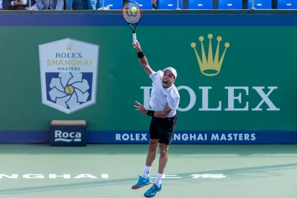 Roberto Bautista Agut Van Spanje Teruggegaan Een Schot Andrey Rublev — Stockfoto