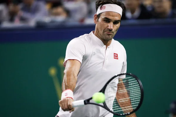 Roger Federer Van Zwitserland Teruggegaan Een Schot Roberto Bautista Agut — Stockfoto