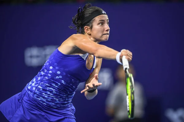 Anastasija Sevastova Latvia Returns Shot Garbine Muguruza Spain Group Match — Stock Photo, Image