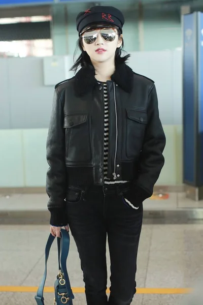 Actrice Chinoise Jing Tian Est Photographiée Aéroport International Pékin Chine — Photo