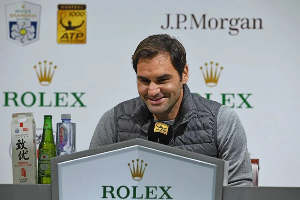 Роджер Федерер Швейцарії Взяла Участь Прес Конференції Після Перемоги Над — стокове фото