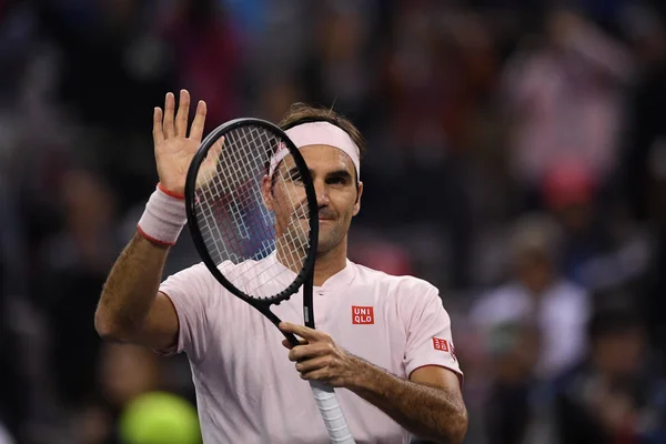 Roger Federer Schweiz Firar Efter Att Besegrat Daniil Medvedev Ryssland — Stockfoto