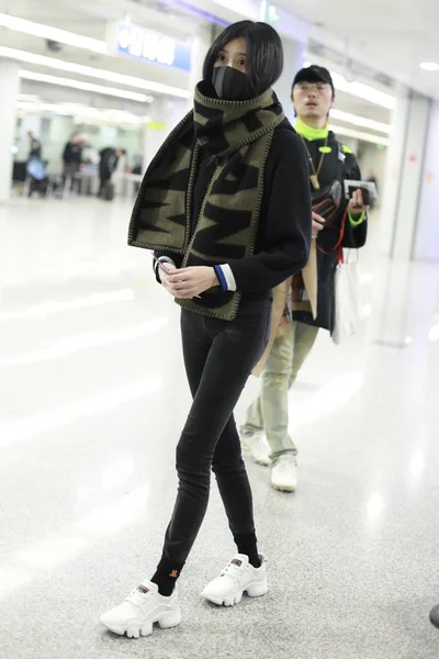 Modelo Chino Mengyao Más Conocido Como Ming Llega Aeropuerto Internacional — Foto de Stock