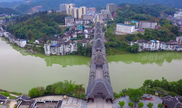 Légi Felvétel Sanjiang Fengyu Qiao Egy Speciális Fajtája Híd Amely — Stock Fotó