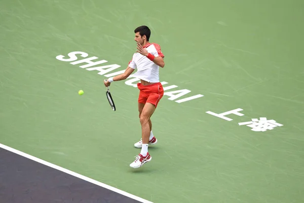 Novak Djokovic Sérvia Devolve Tiro Marco Cecchinato Itália Sua Terceira — Fotografia de Stock