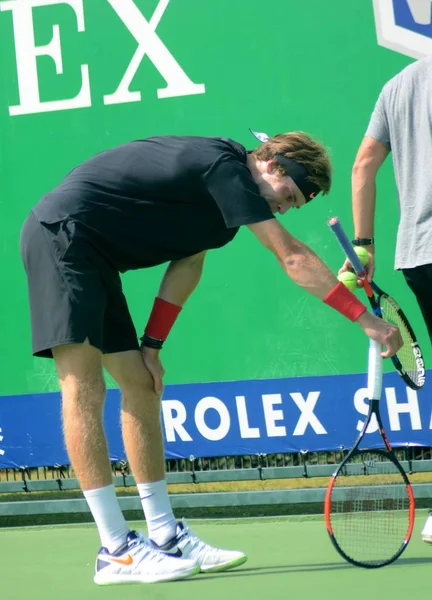 Ryssk Tennisspelare Andrey Rublev Tar Del Ett Träningspass Inför Rolex — Stockfoto