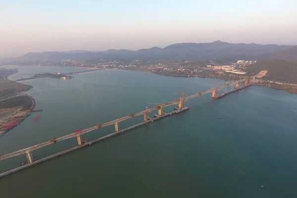 Les Deux Tronçons Pont Fleuve Cuijiaying Hanjiang Sur Chemin Fer — Photo