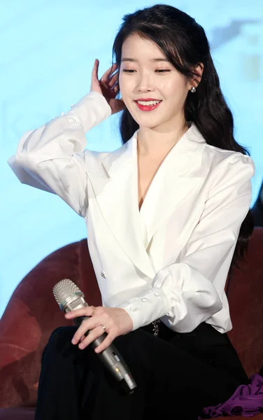 stock image South Korean singer and actress Lee Ji-eun, professionally known as IU, attending a press conference for her Taipei concerts during the 2018 IU 10th Anniversary Tour Concert (dlwlrma) in Taipei, Taiwan, 23 December 2018.