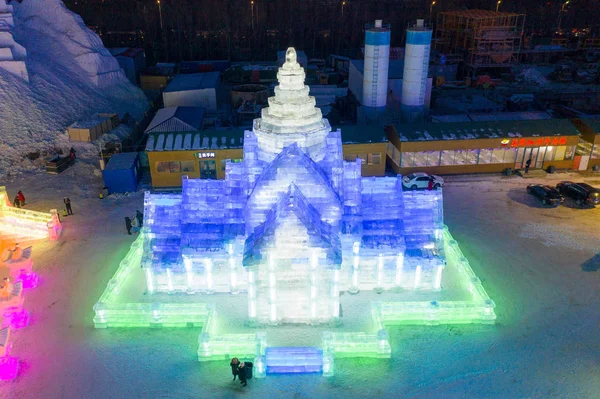 Night View Illuminated Ice Sculptures Display 20Th China Harbin Ice — Stock Photo, Image
