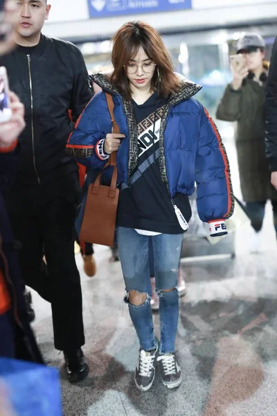 Taiwanese Singer Jolin Tsai Pictured Beijing Capital International Airport Beijing — Stock Photo, Image