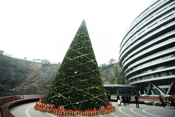 Vue Sapin Noël Mètres Haut Hôtel Cinq Étoiles Shanghai Tianmashan — Photo