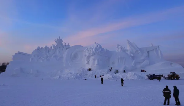 Pohled Hlavní Sněhová Socha Pro Harbin Sun Island Mezinárodní Sníh — Stock fotografie