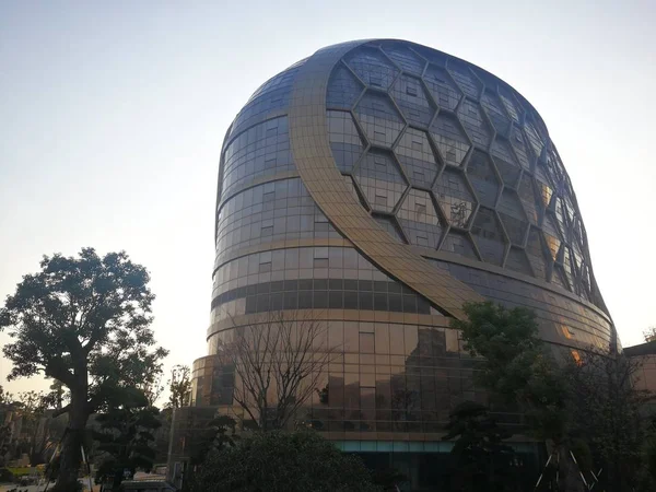 View Construction Site Two Honeycomb Shaped Buildings Five Star Hotel — Stock Photo, Image