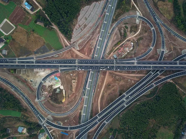 Luftaufnahme Des Verkehrsknotenpunktes Jiangjiawan Auf Der Autobahn Mianyang Xichong Zur — Stockfoto