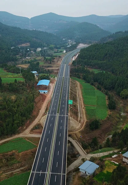 Aerial View Jiangjiawan System Interchange Mianyang Xichong Highway Open Traffic — Stock Photo, Image