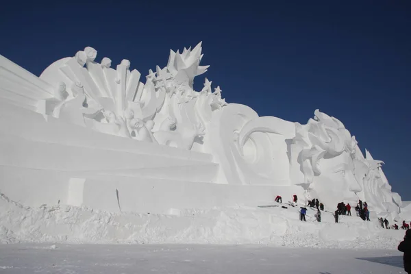 Artistas Escultores Trabalham Principal Escultura Neve Para Harbin Sun Island — Fotografia de Stock