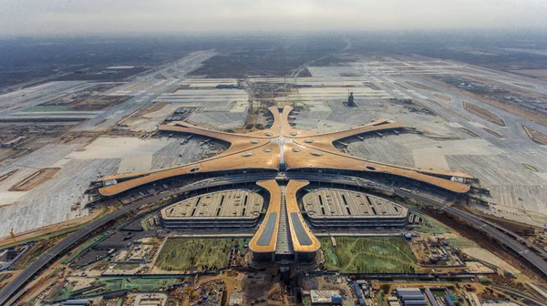 Flygfoto Över Beijing Daxing Internationella Flygplats Uppbyggnad Beijing Kina December — Stockfoto