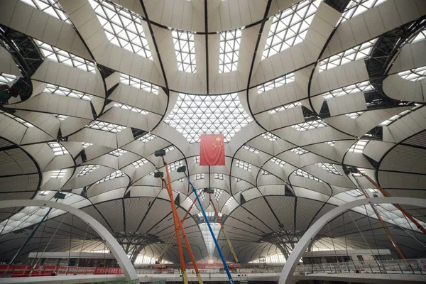 Внутренний Вид Строящегося Терминала Пекинского Международного Аэропорта Дасин Пекине Китай — стоковое фото