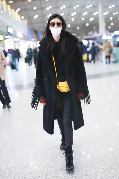 Chinese Model Mengyao Also Known Ming Arrives Beijing Capital International — Stock Photo, Image