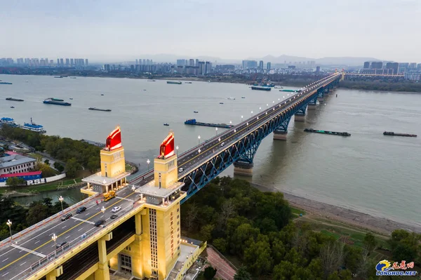 Están Probando Luces Calle Puente Del Río Nanjing Yangtze Ciudad —  Fotos de Stock